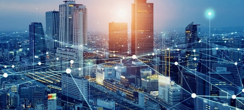 A digital illustration showcasing smart devices and networks
