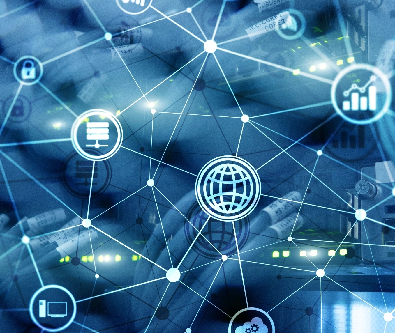 A futuristic cityscape with interconnected devices symbolizing the Internet of Things and advanced technology integration