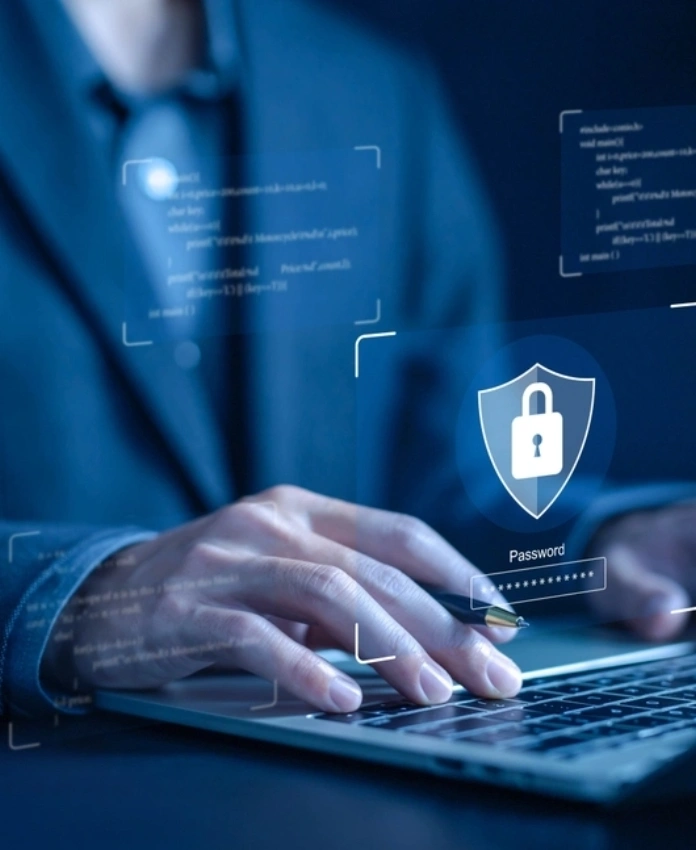 A laptop with a padlock icon, representing cybersecurity and data protection concepts