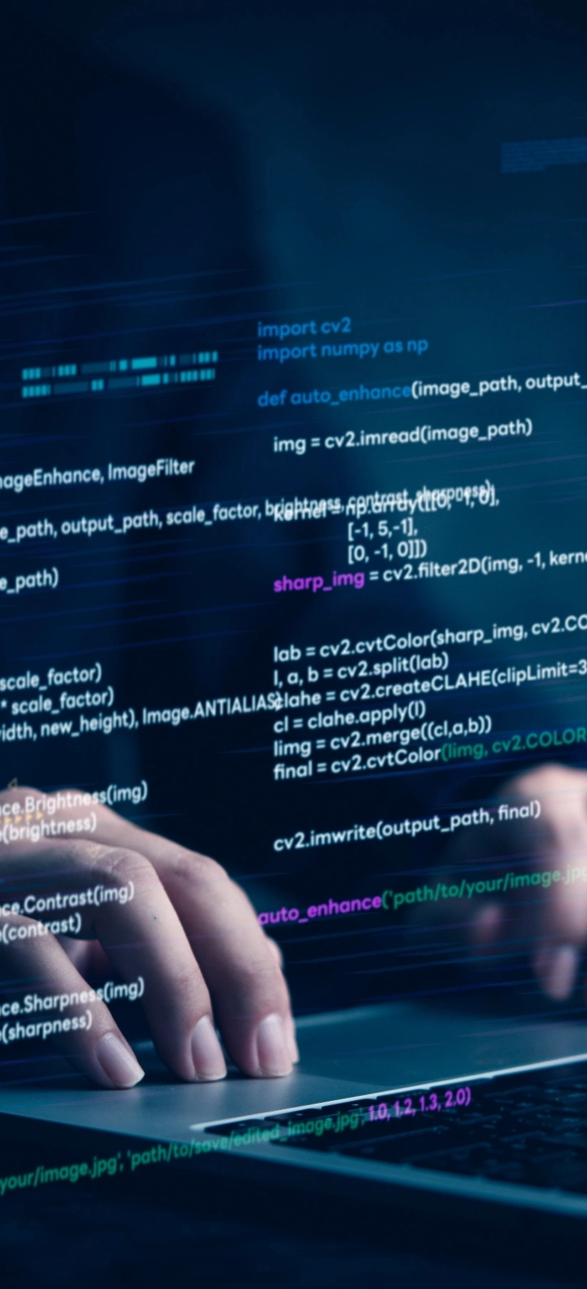 Close-up of a person’s hands typing on a laptop