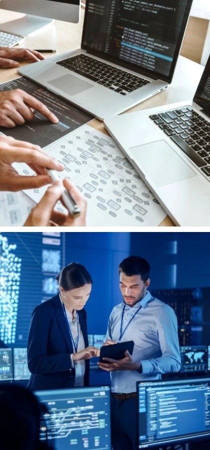 Two images of people working on computers