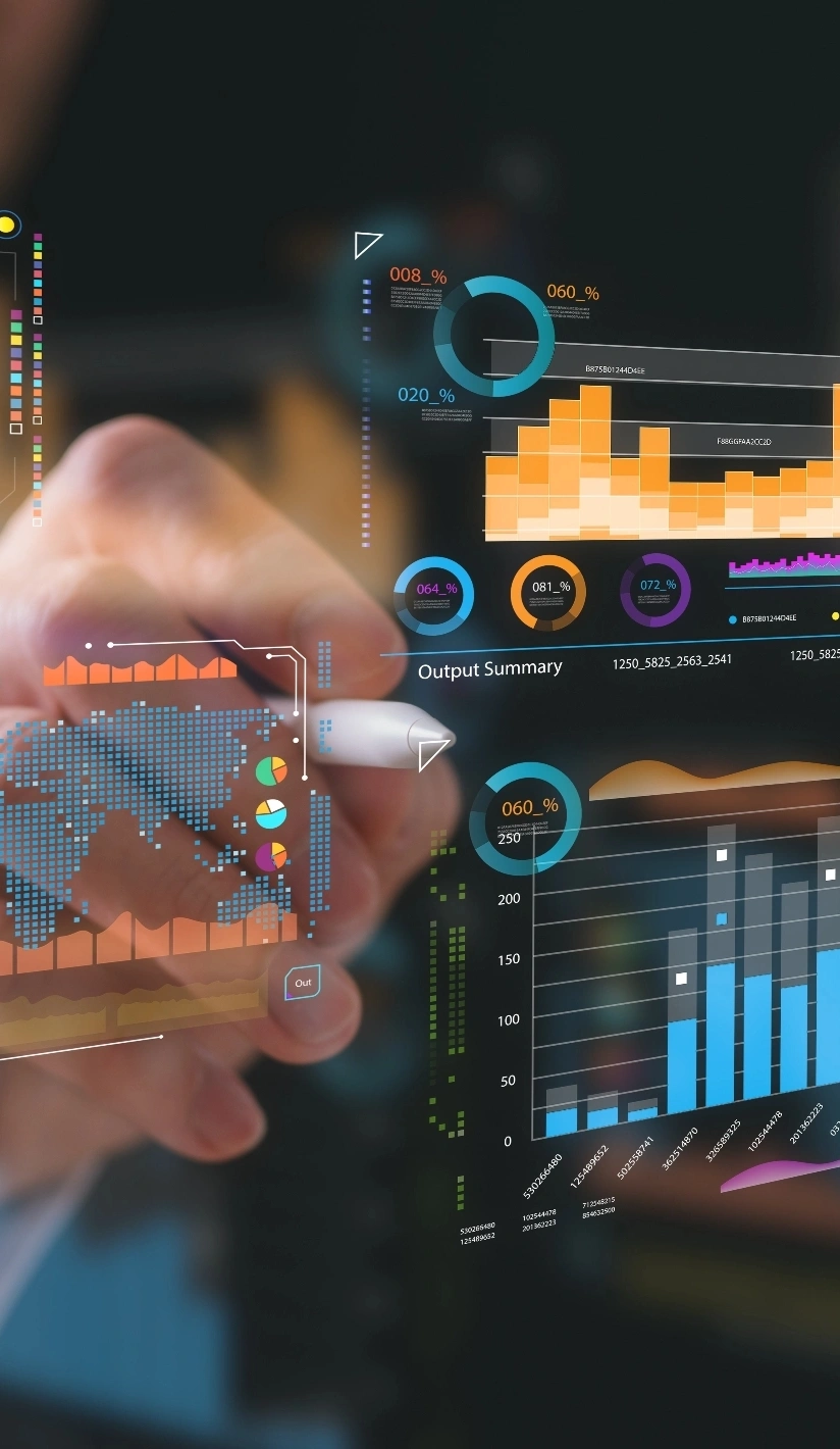 person holds a tablet displaying a colorful graph