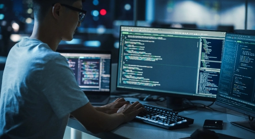 programer siting in front of monitor
